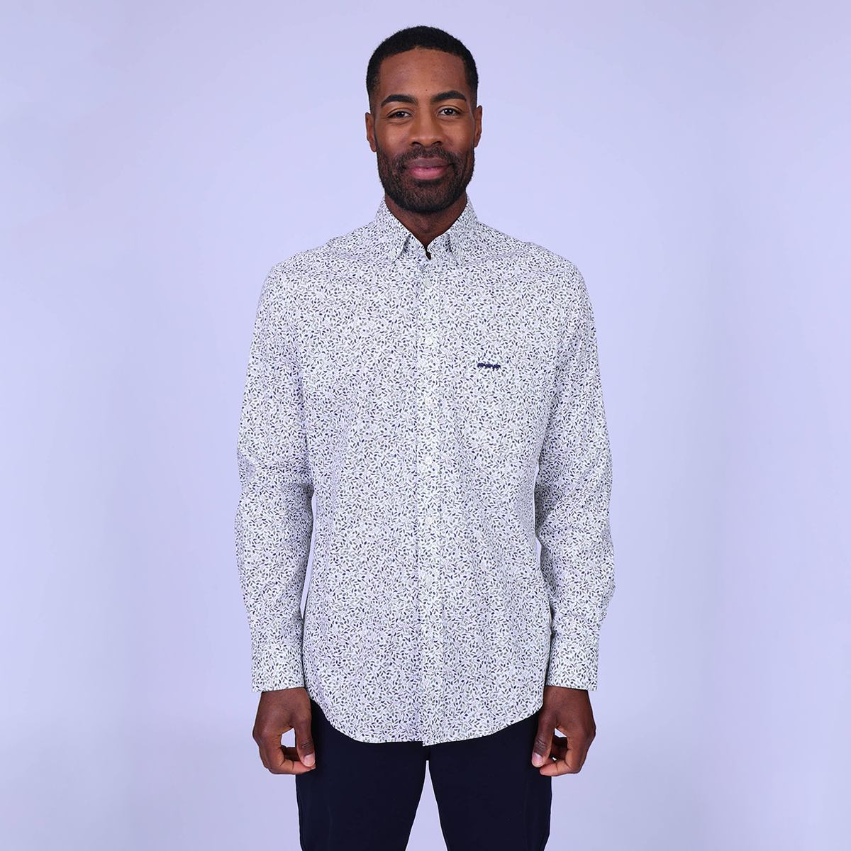 Chemise fleurie Huglin blanc casse, MISE AU GREEN
