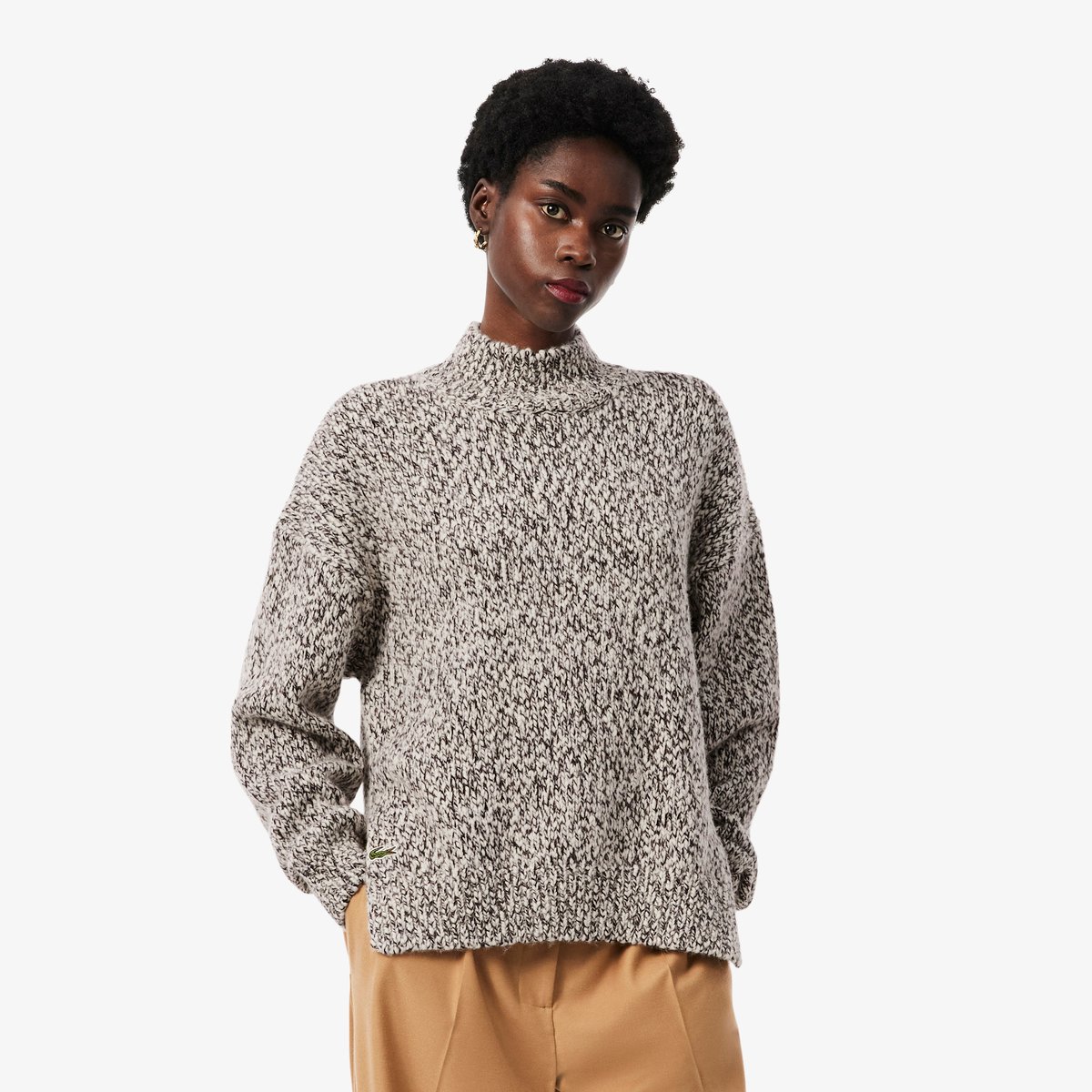 Pull col montant maille moulinée laine beige-wt8, LACOSTE