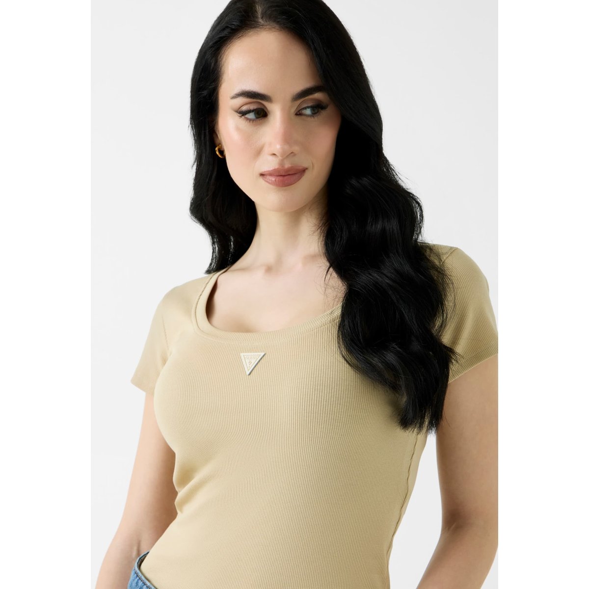 T-Shirt Avec Écusson Logo beige, GUESS