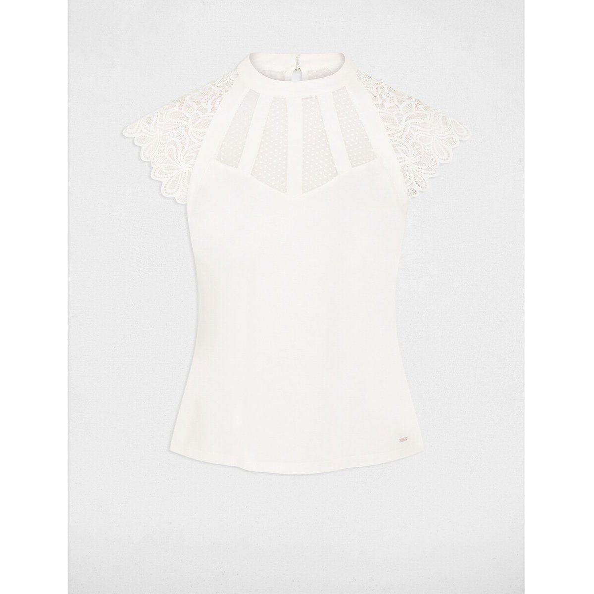 T-shirt manches courtes à dentelle off white, MORGAN