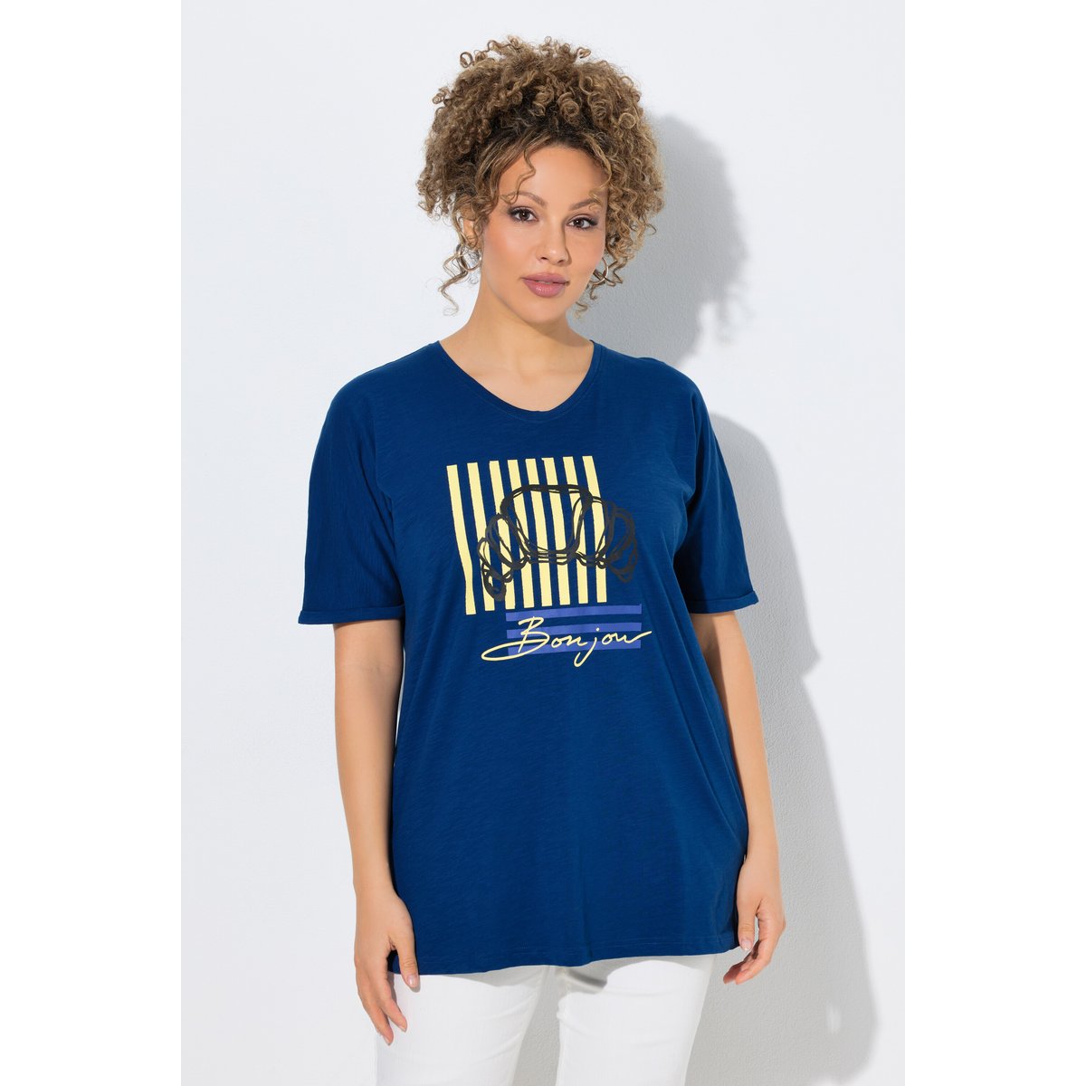 T-shirt motif croissant, coupe oversize bleu, ULLA POPKEN