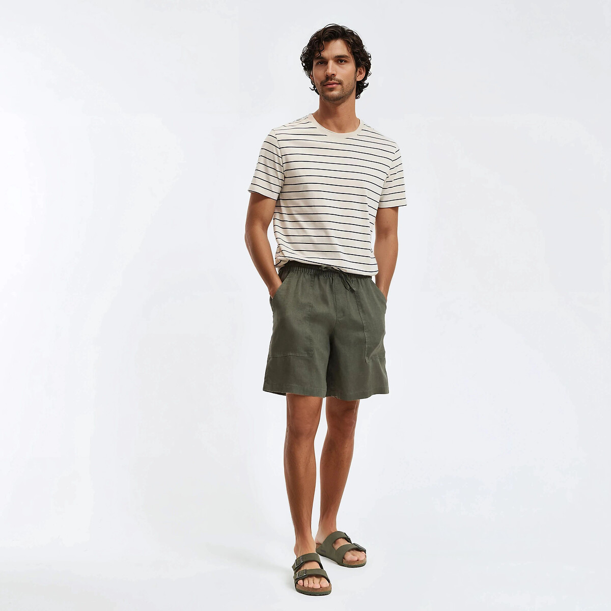 Bermuda en lin vert kaki, LA REDOUTE COLLECTIONS