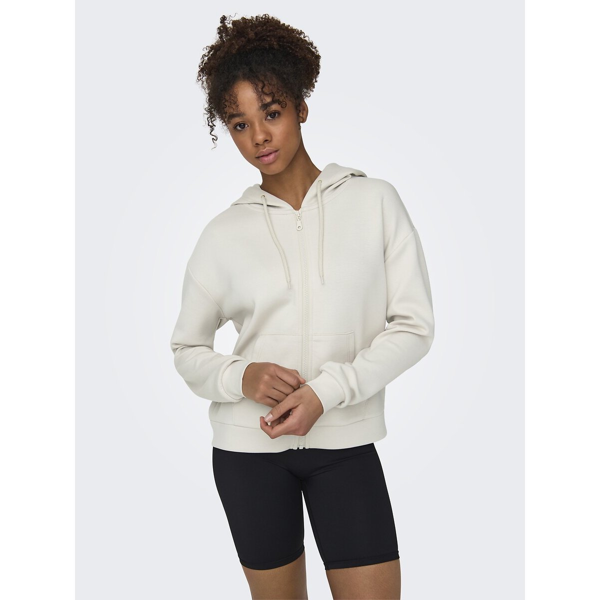 Sweat zippé Lounge à capuche beige, ONLY PLAY