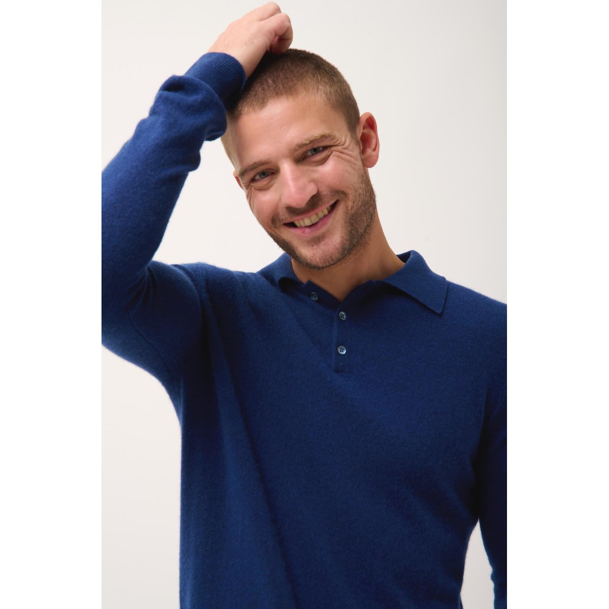 Polo Manches Longues Minuit Douglas bleu foncé, JUST CASHMERE