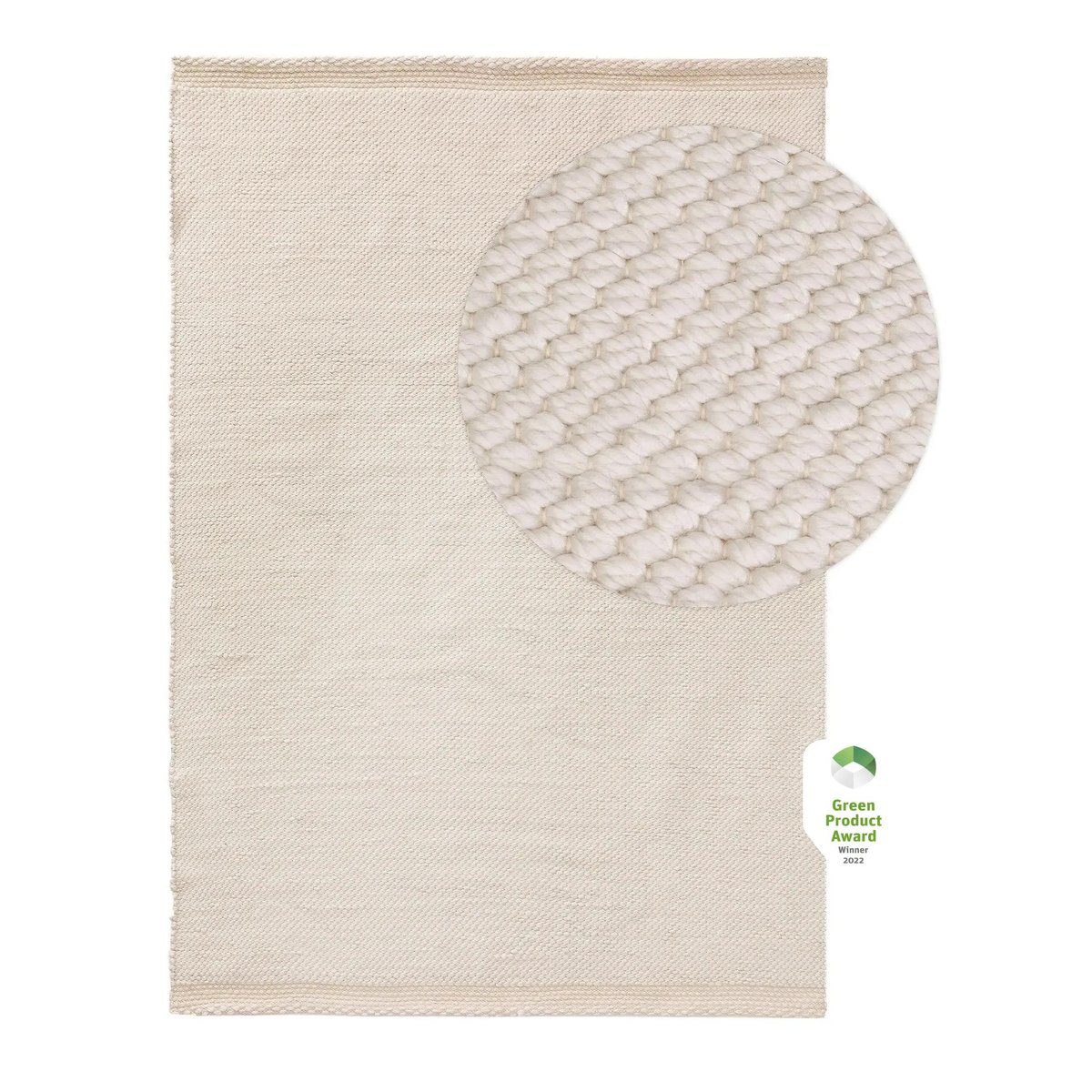Tapis fabriqué à partir de matériaux recyclés tissé main KIAH crème, BENUTA