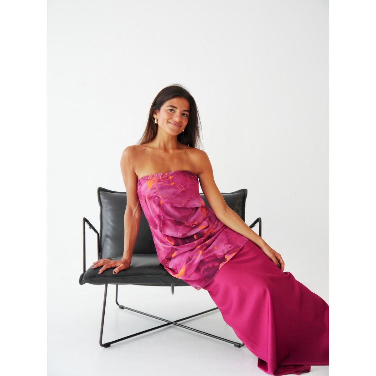 Robe longue bustier drapée IRIS magenta, MINDTRAVELER