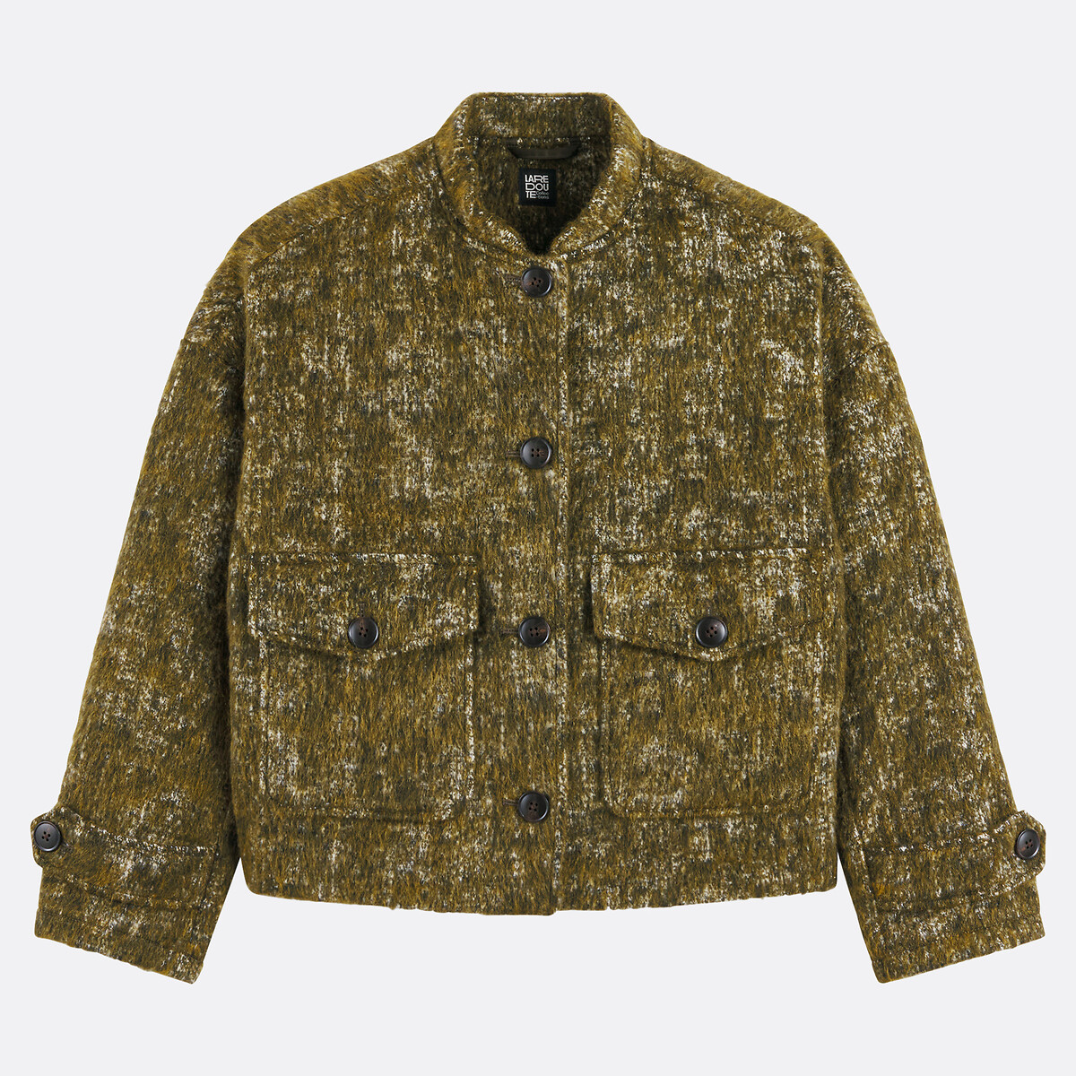 Short Loose-Fitting Jacket with Button Fastening moss green, LA REDOUTE COLLECTIONS