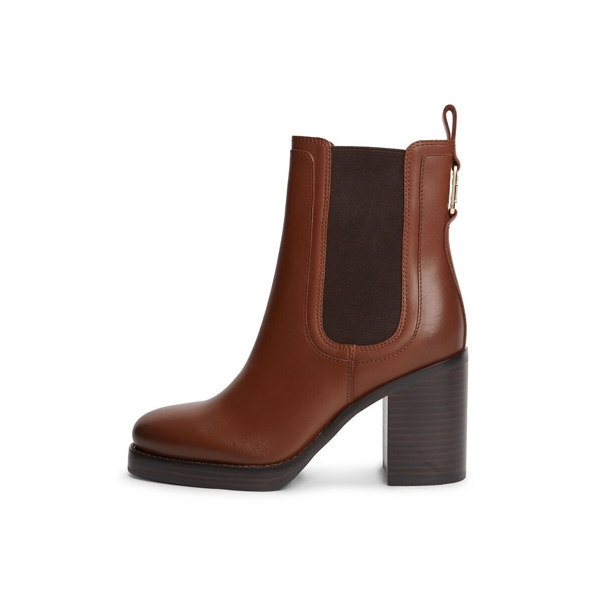 Bottines chelsea en cuir, à talons, bout carré cognac, TOMMY HILFIGER
