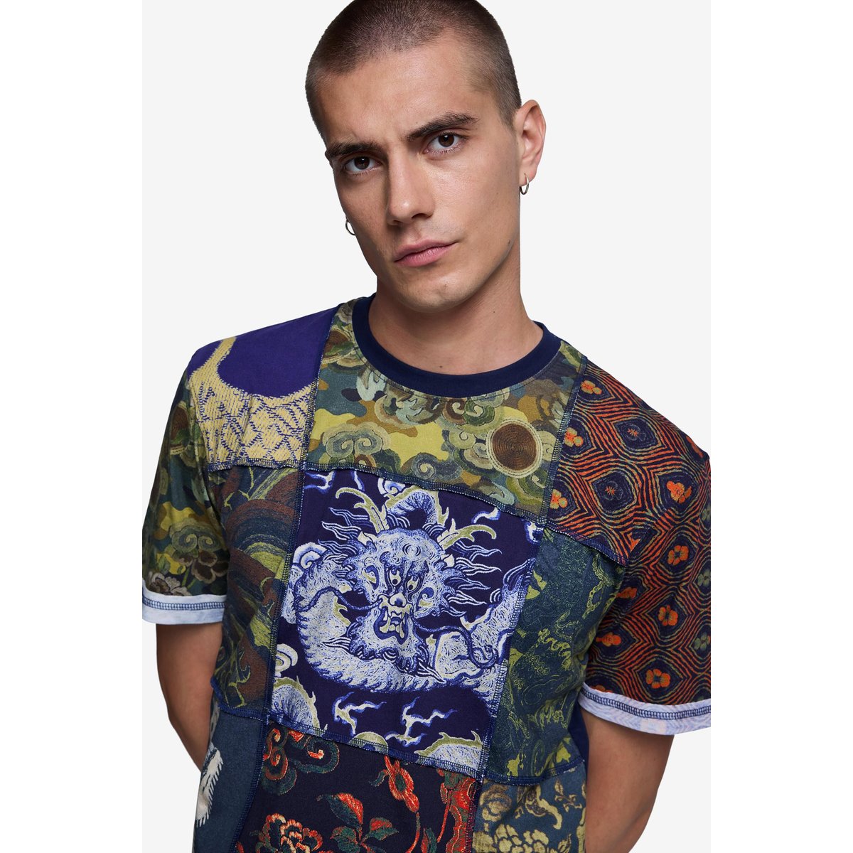 T-shirt imprimé patchwork bleu, DESIGUAL