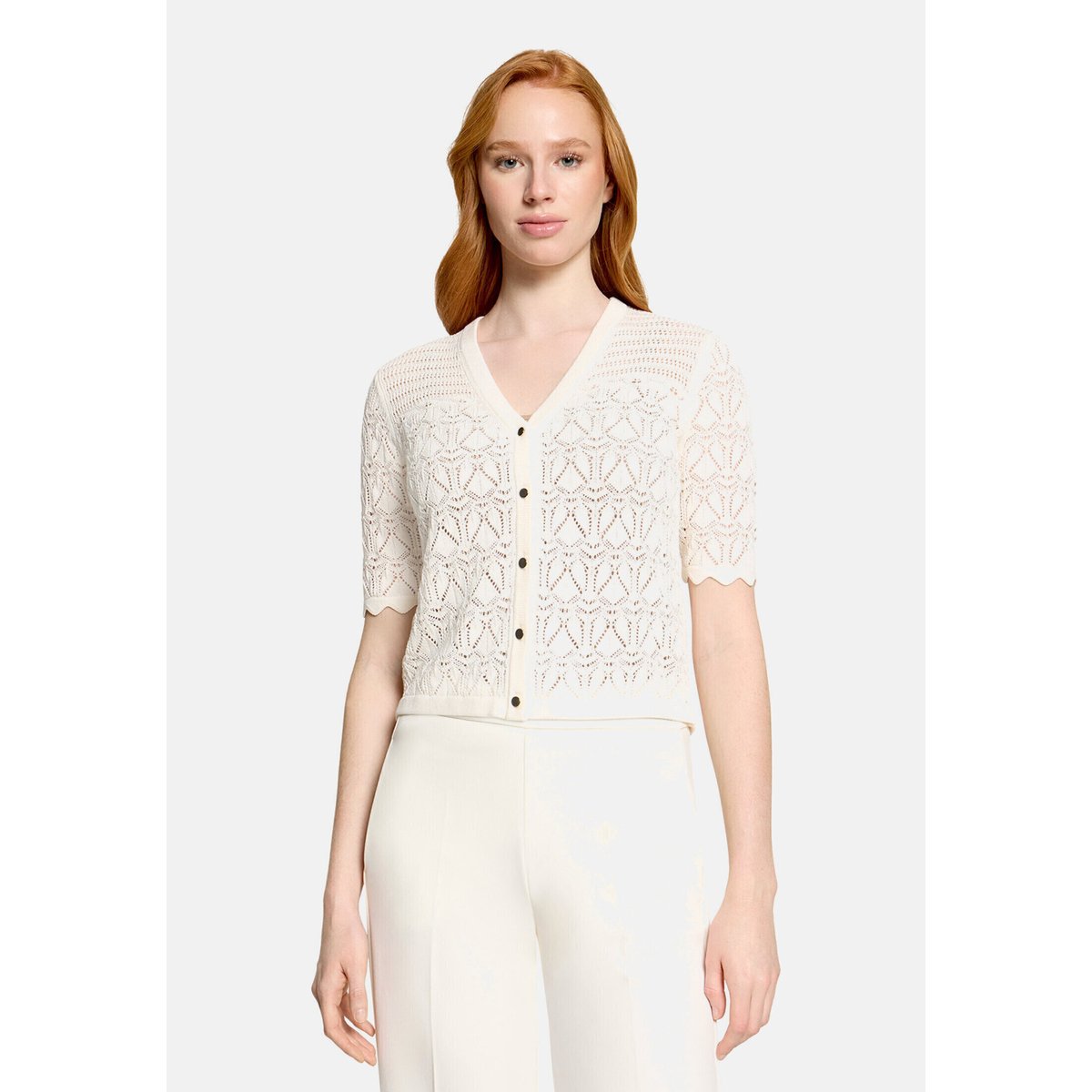 Cardigan en maille d'été à encolure en v bright gardenia, VERA MONT