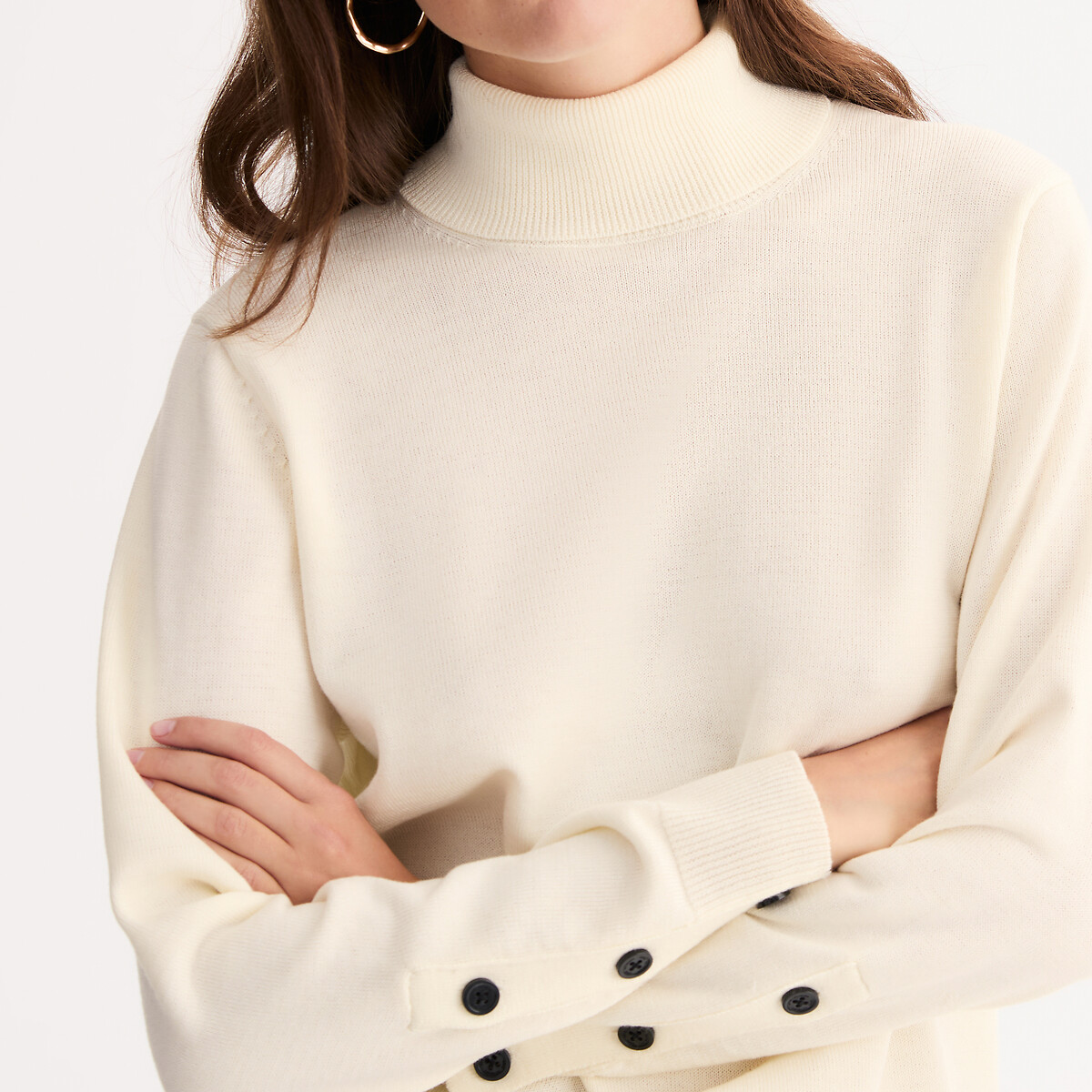 Jersey de cuello alto de punto fino, mezcla de lana marfil, ANNE WEYBURN