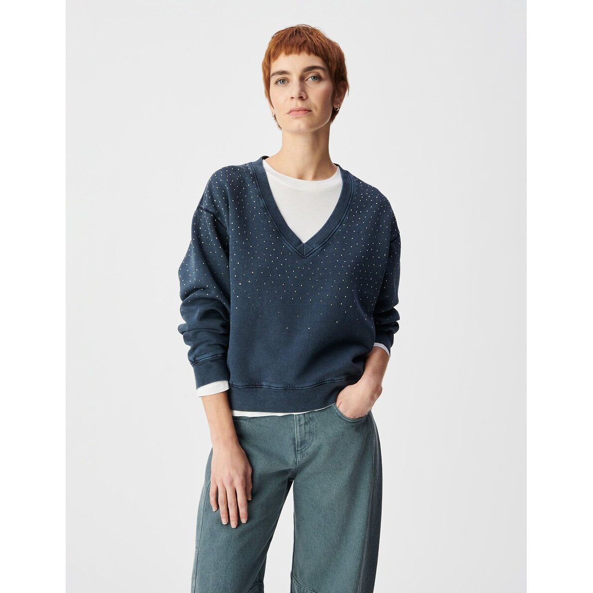 Sweat coton bio détails strass marine foncé, IKKS