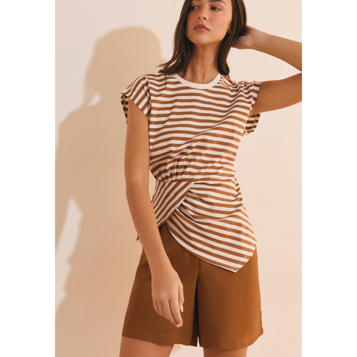 T-shirt en coton asymétrique à rayures ALEX TS dune, ETAM