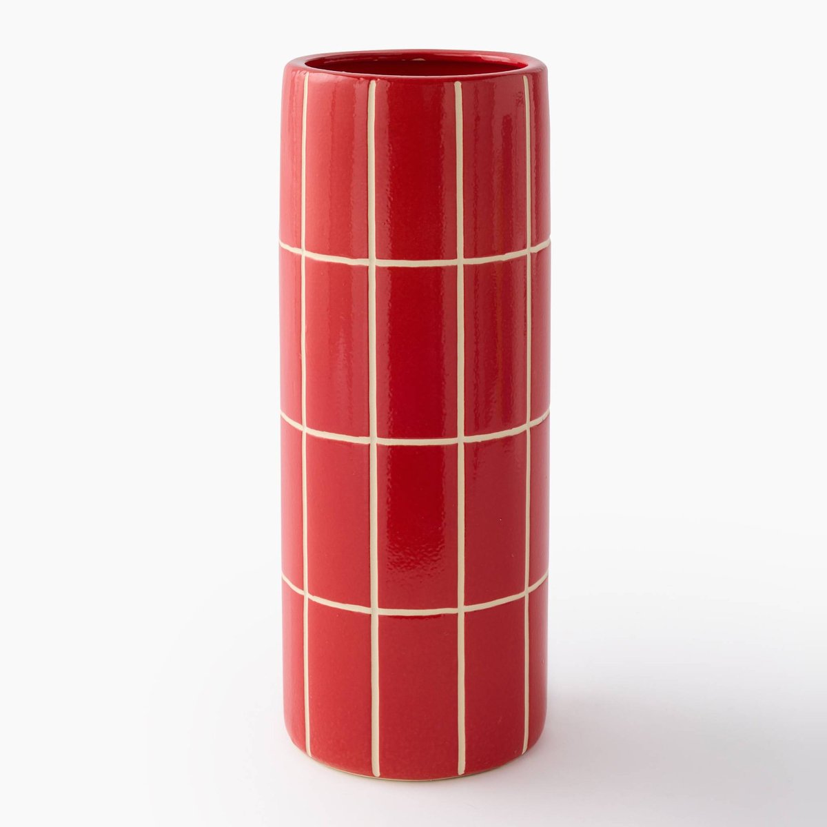 Vase rond carreaux, 15xH40cm, en céramique rouge, MONOPRIX