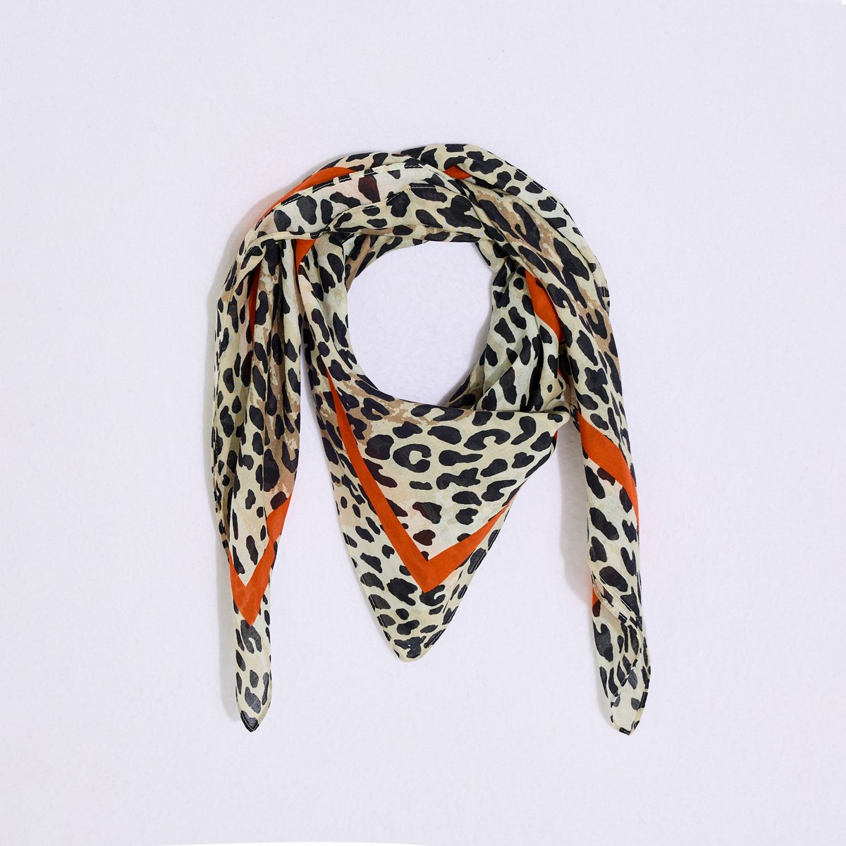 Foulard carré imprimé léopard beige, GRAIN DE MALICE