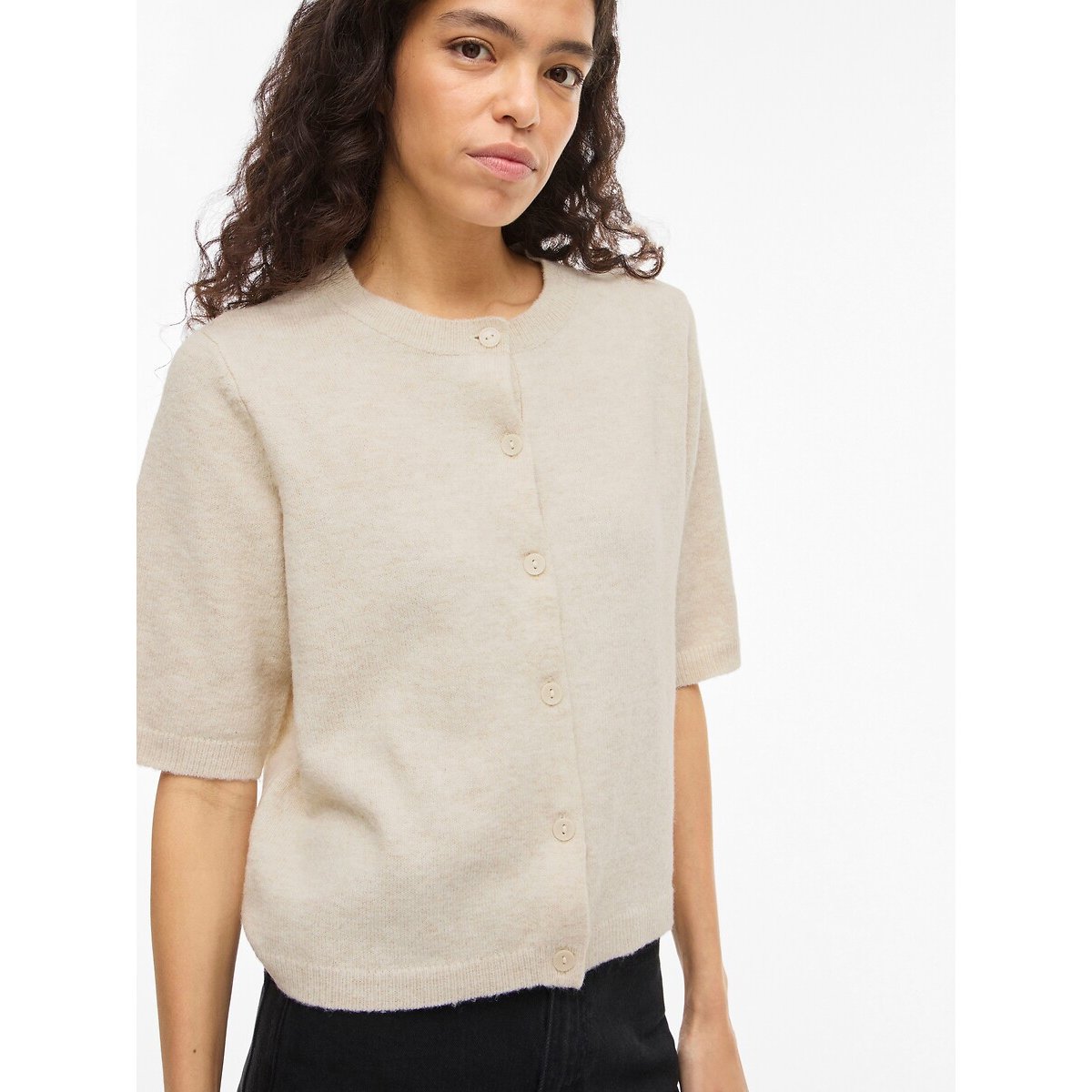 Gilet boutonné manches courtes ecru, VILA