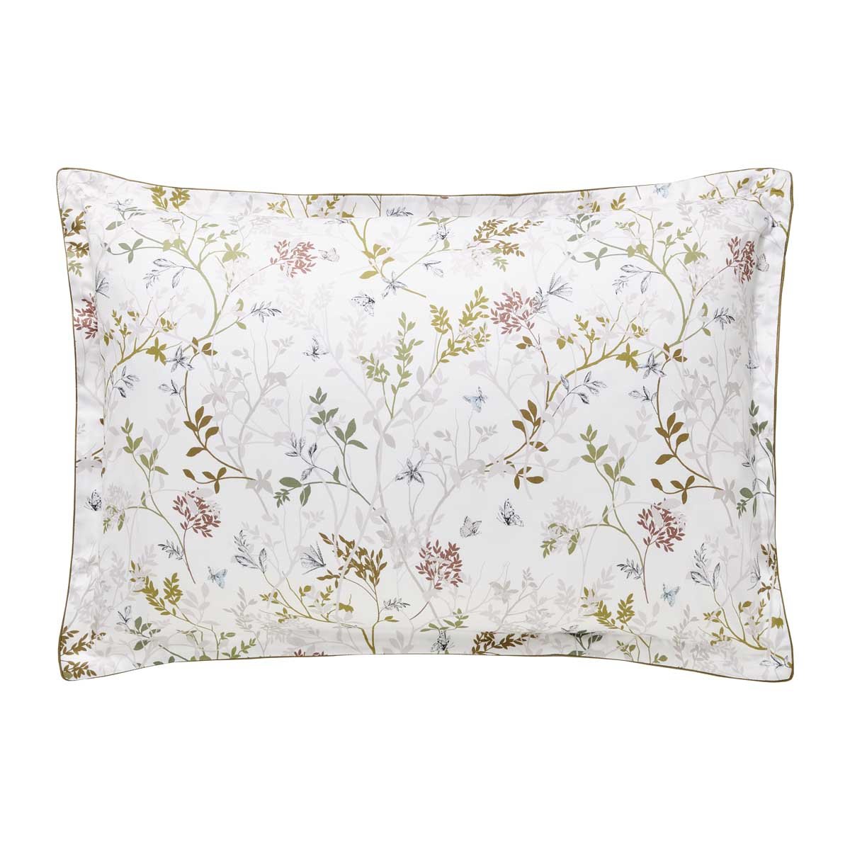 Taie d'oreiller imprimée en satin de coton bio, JARDIN DES SENS blanc hermine, ALEXANDRE TURPAULT