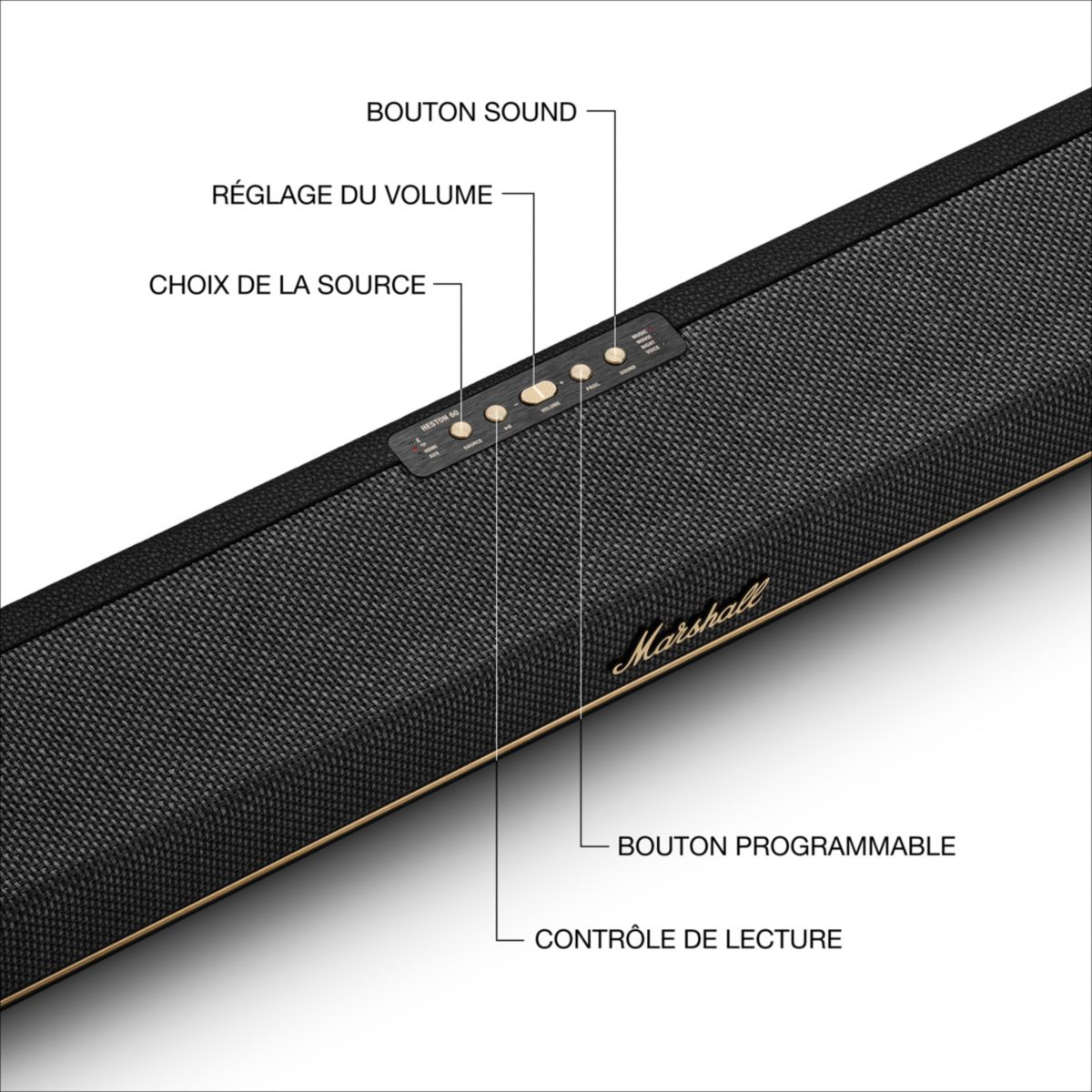 Barre de son Heston 60 Noire - TV & Musique, Dolby Atmos, Bluetooth, 60W noir, MARSHALL