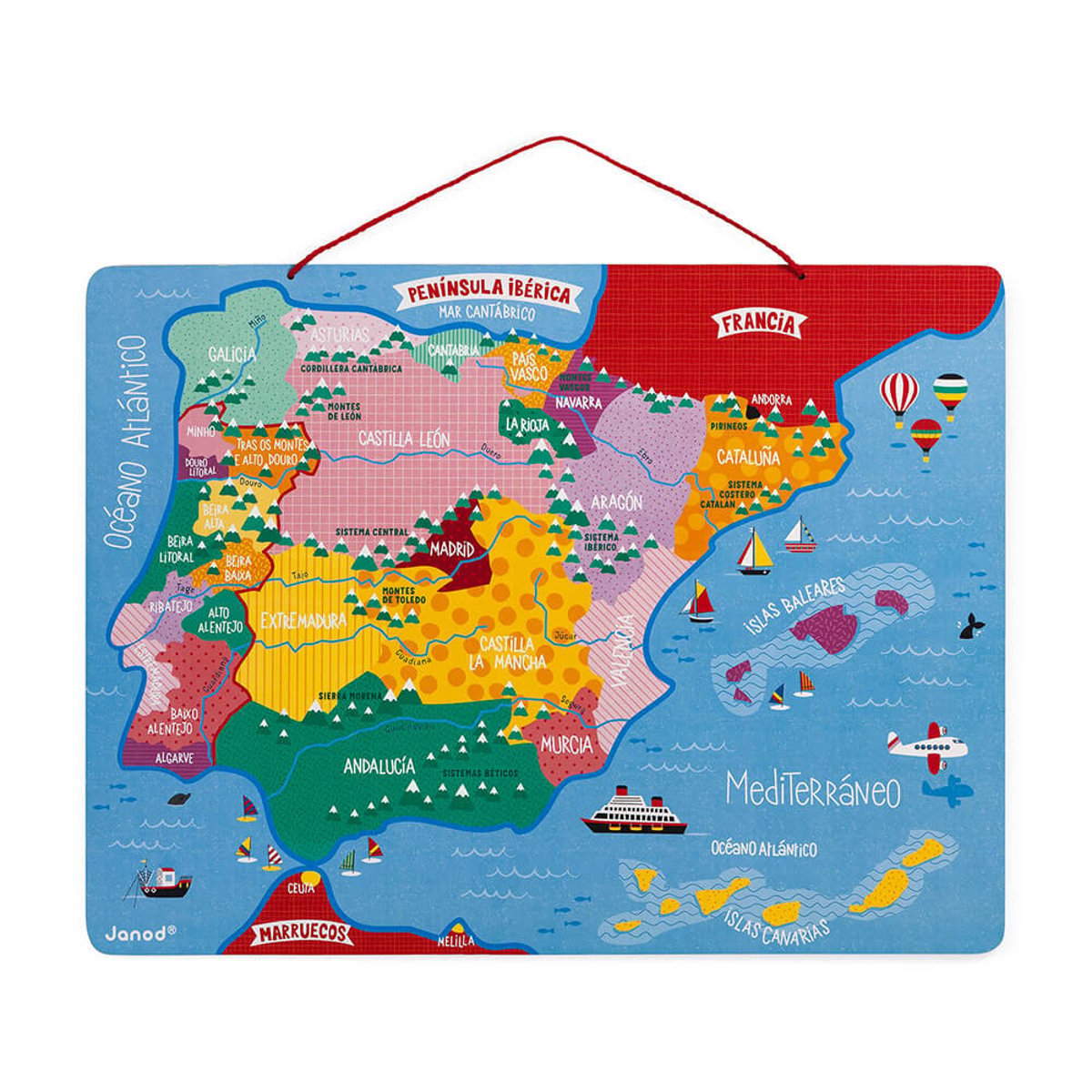 Puzzle carte Péninsule Ibérique magnétique bleu, JANOD