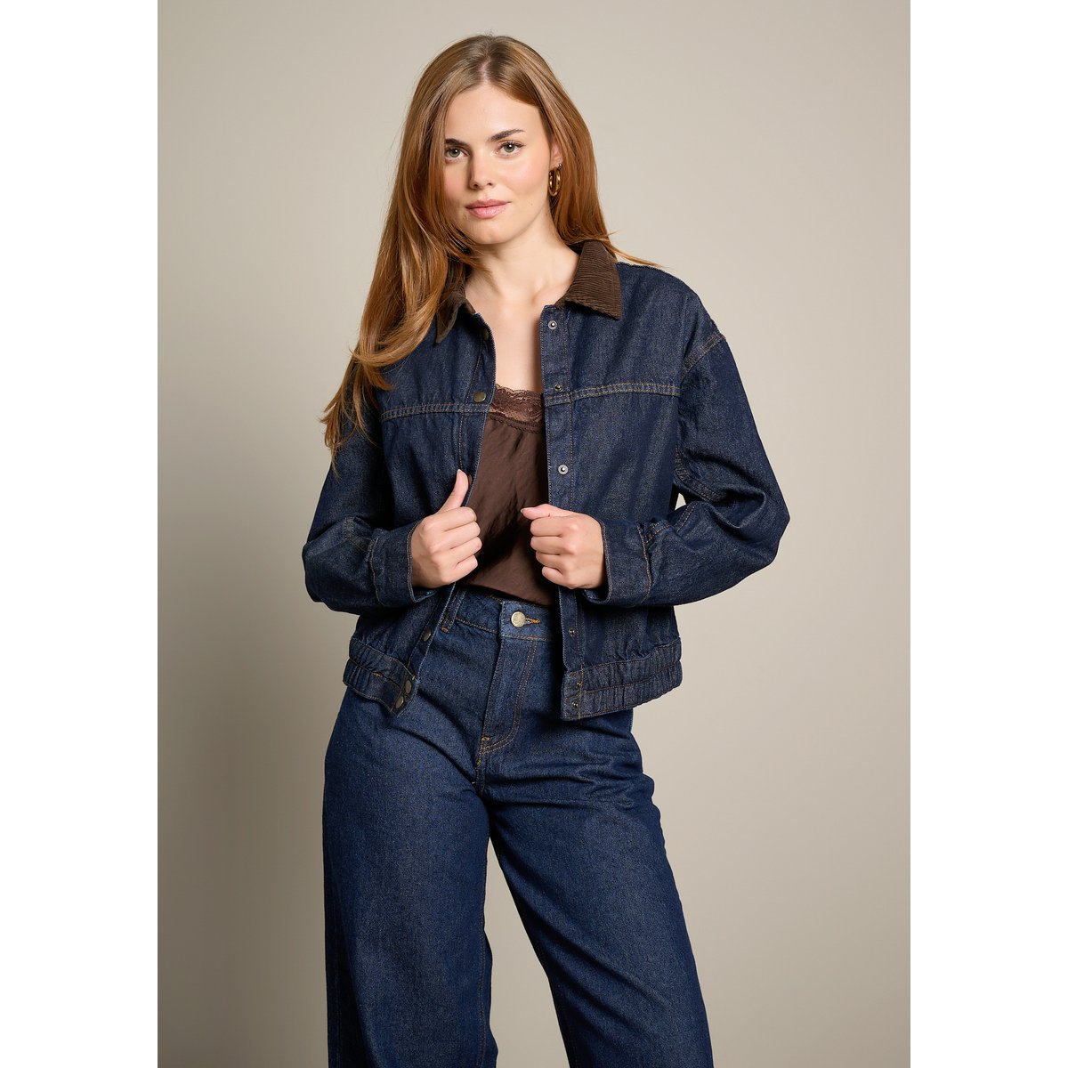 Veste en denim à col contrasté dark blue, LOLALIZA