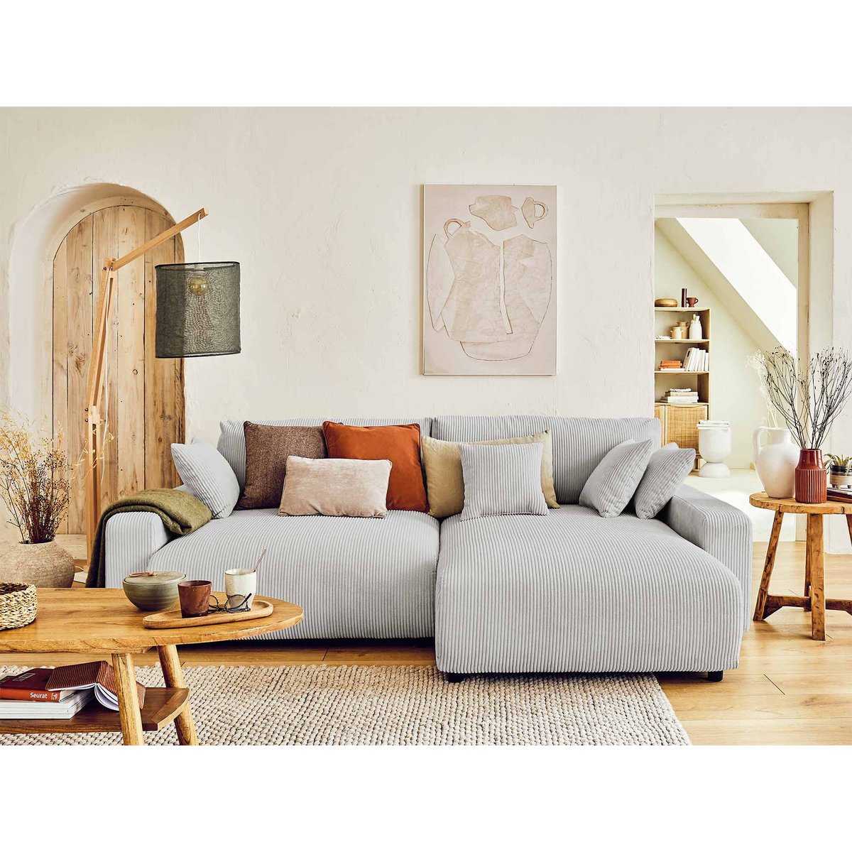 Canapé d'angle convertible 4 places, PIVOINE gris clair, BEST MOBILIER