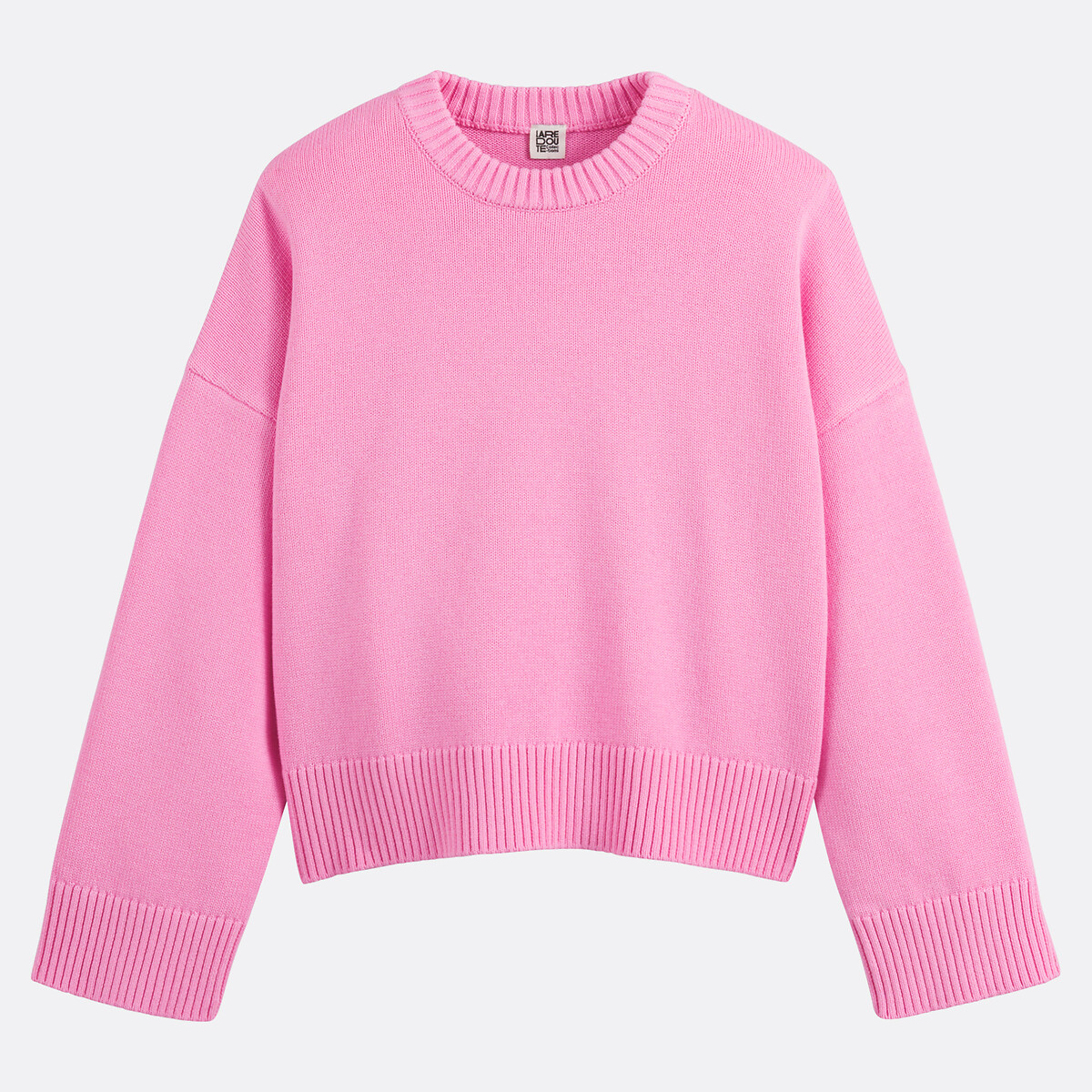 Pull col rond, en laine et coton mélangés rose, LA REDOUTE COLLECTIONS