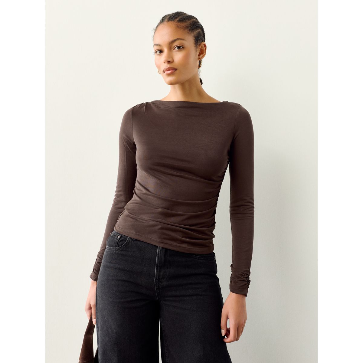 Haut ras du cou en polymodal manches longues marron chocolat, NEXT
