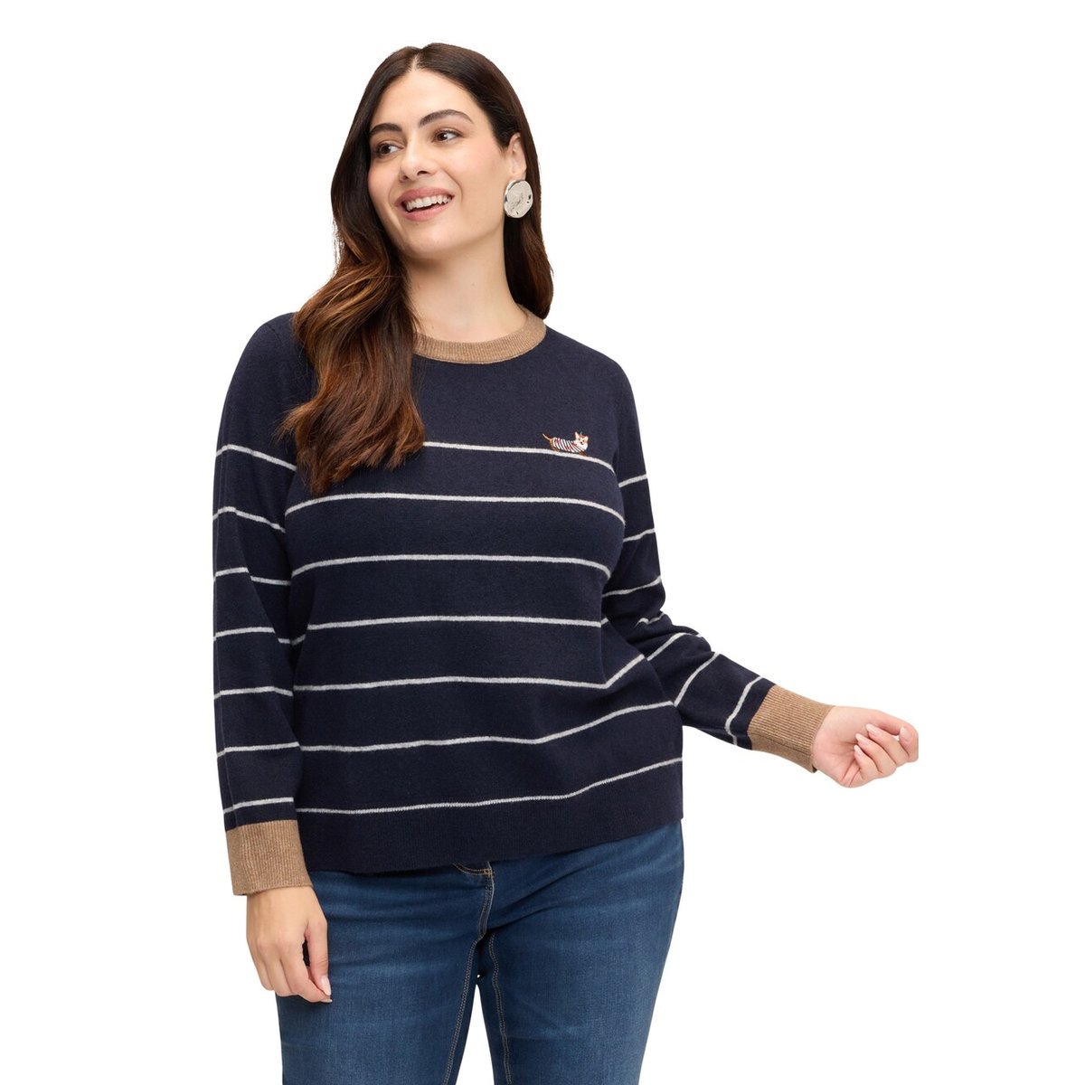 Pull rayé avec broderie bleu, FIORELLA RUBINO