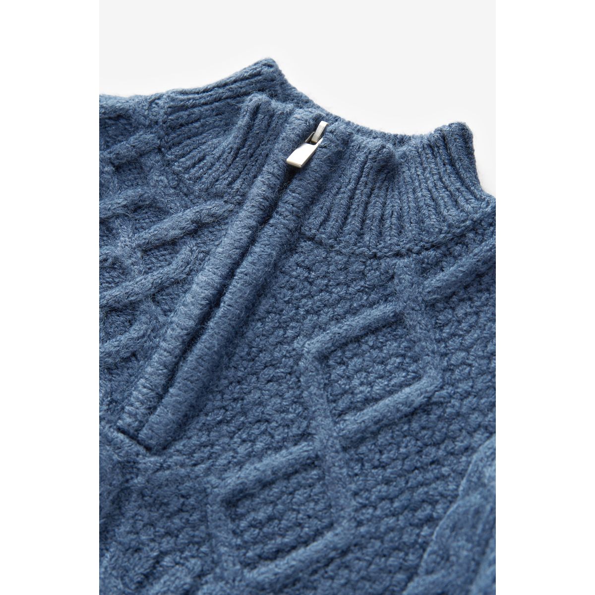 Pull à col zippé en maille torsadée bleu marine, NEXT