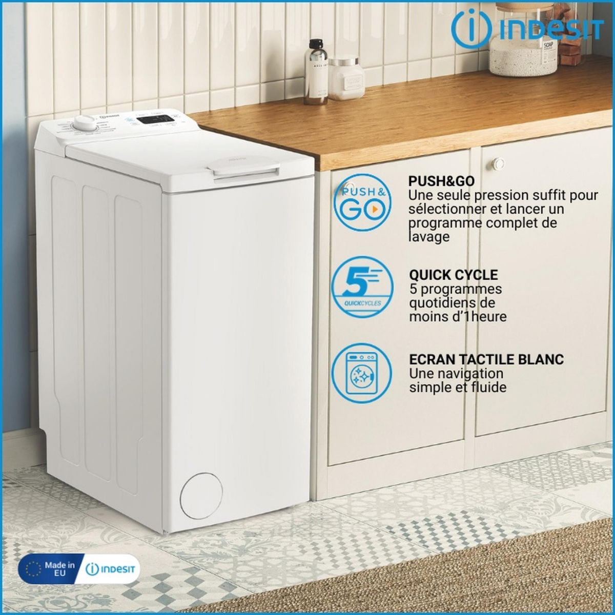 Lave linge top TIP621PUSH&GOFR couleur unique, INDESIT