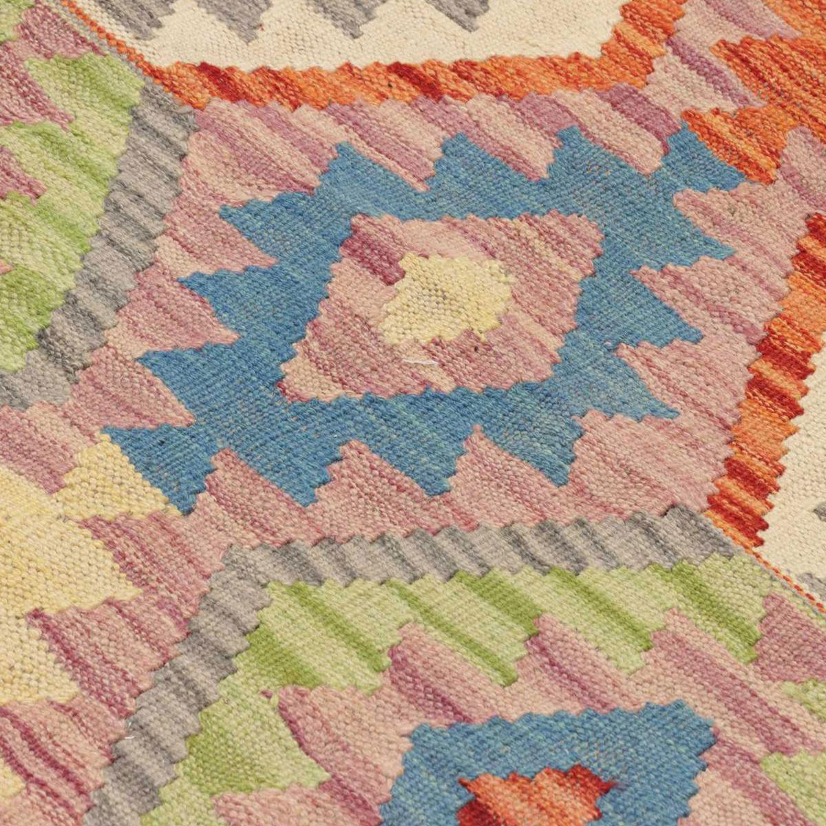 Tapis kilim au motif ethnique, tissé plat authentique, KILIM 43 multicolore, bleu, orange, UN AMOUR DE TAPIS