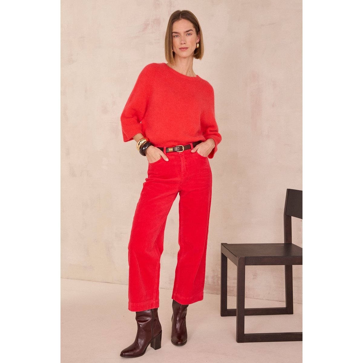 Pantalon en velours côtelé TRISTAN rouge, Maison 123