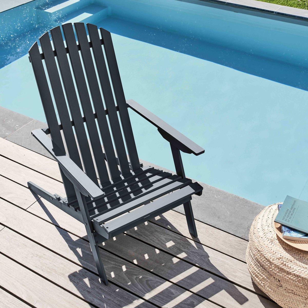Fauteuil relax pliant en bois d'eucalyptus CALGARY gris anthracite, OVIALA