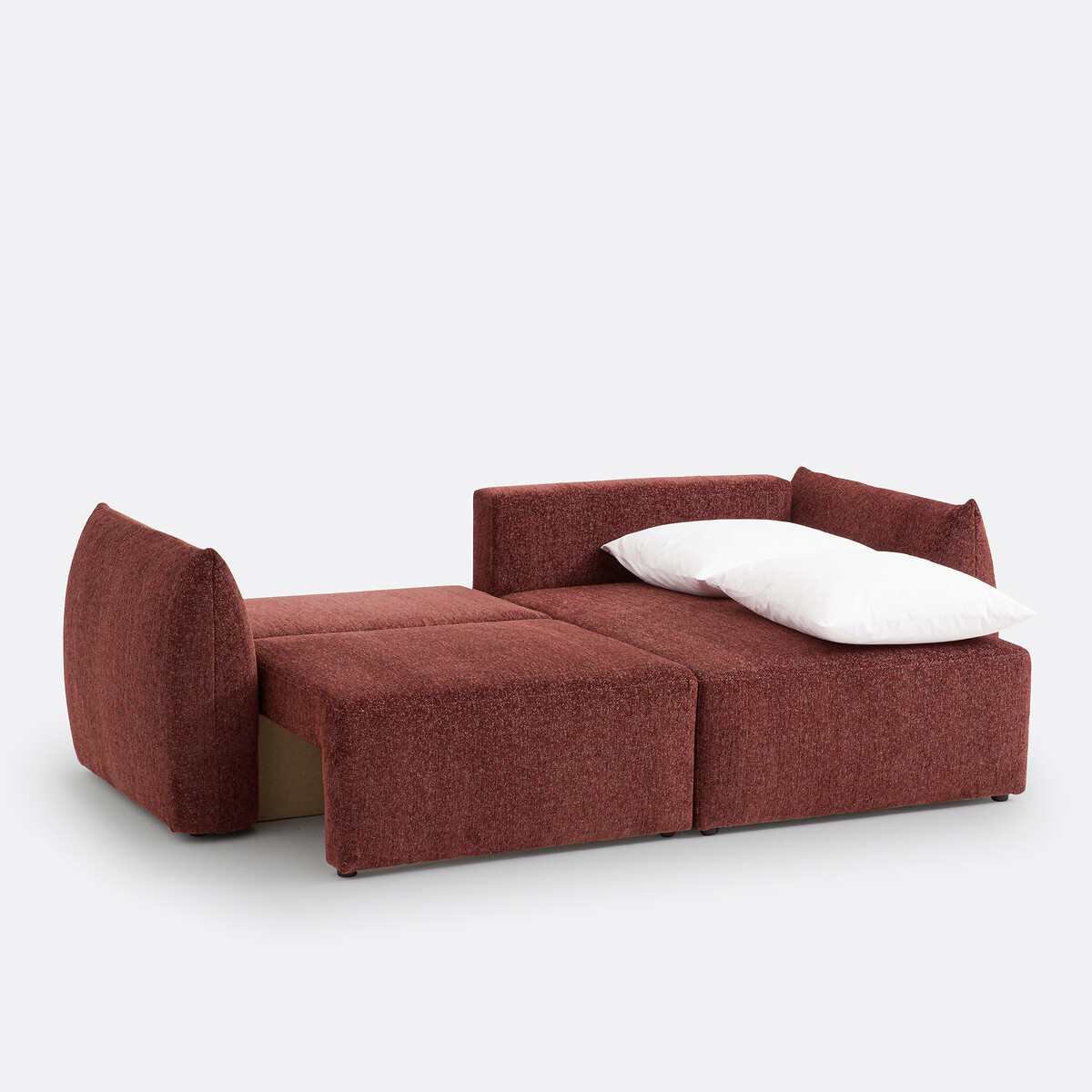 Canapé d'angle convertible avec coffre, 3 places, en tissu chenillé chiné, EDITH lie de vin, LA REDOUTE INTERIEURS