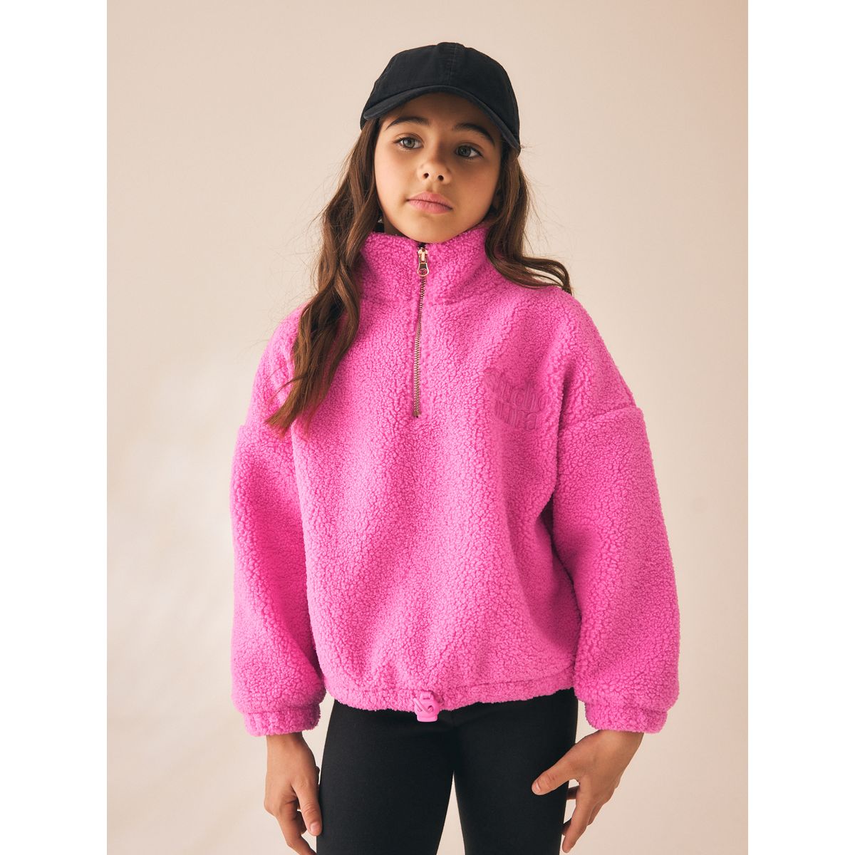 Veste semi-zippée en peau lainée à doublure rose, NEXT