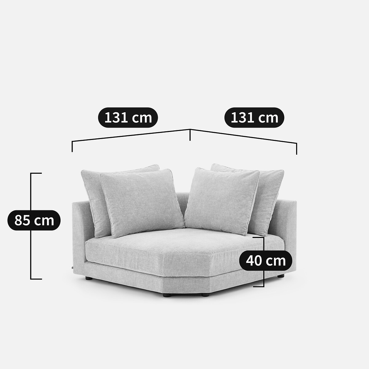 Sofá rinconero modular de terciopelo chenilla, TIBERIO blanco, AM.PM