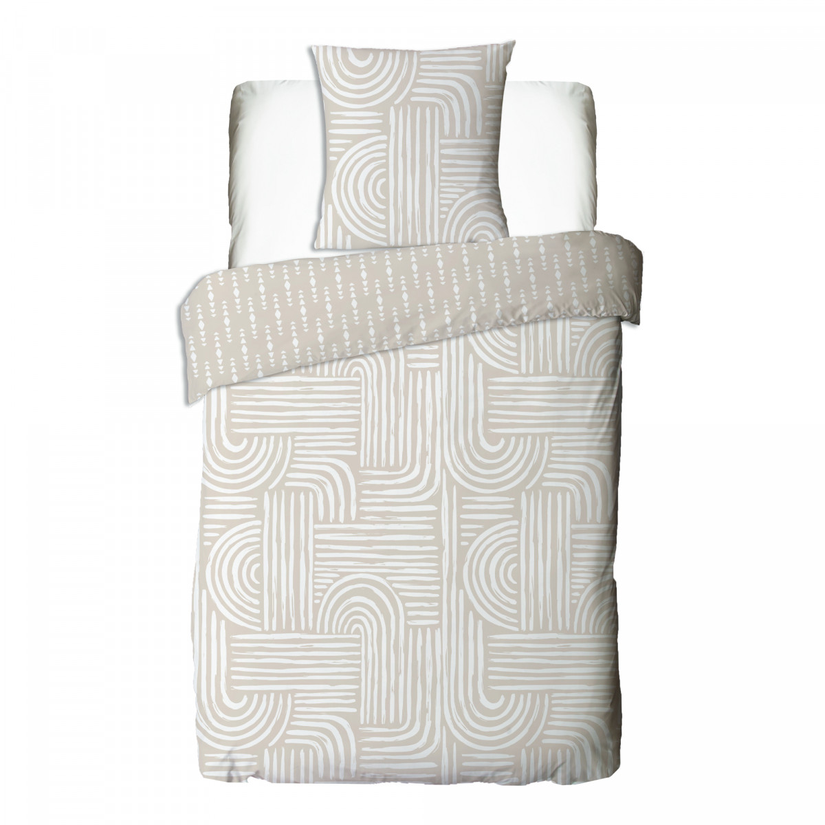 Parure de lit 1 personne en coton imprimé beige FADO beige, FUTURE HOME