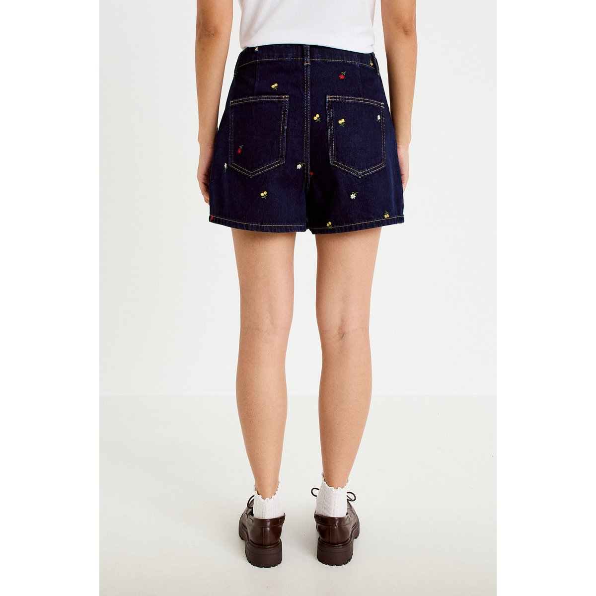 Jupe-short trapèze en jean bleu marine, CACHE CACHE
