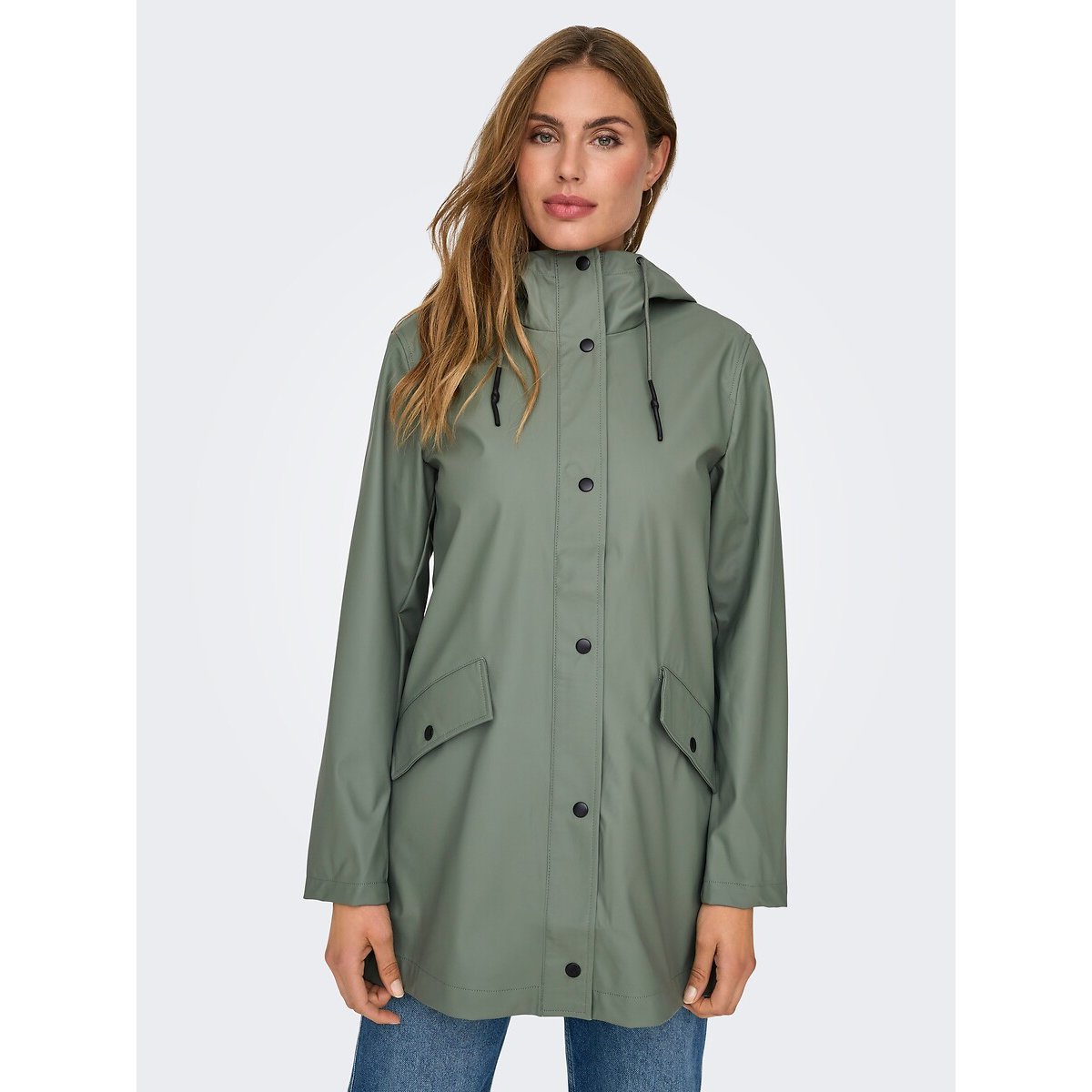 Manteau mi-long à capuche vert, ONLY