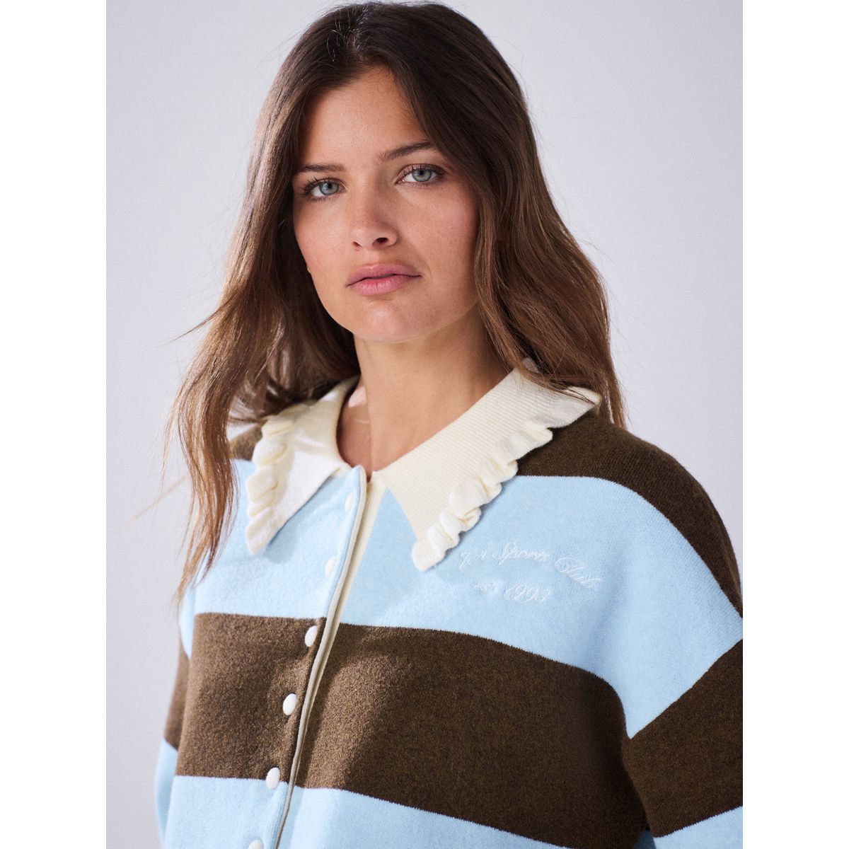 Cardigan style blouson ultra-doux rayures bleues/marron chocolat, NEXT