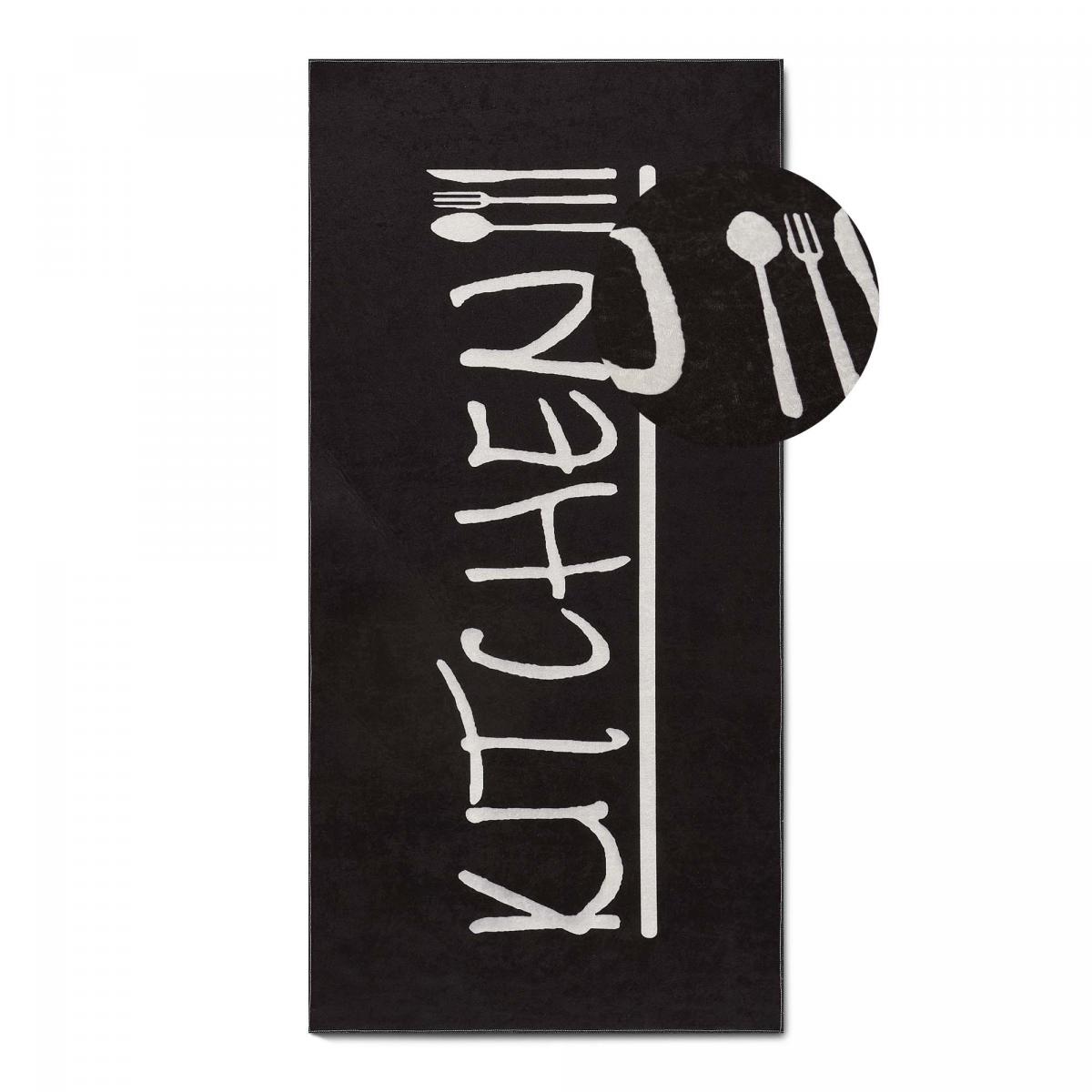 Tapis de cuisine lavable 30° LYN11 IMP noir, blanc, UN AMOUR DE TAPIS