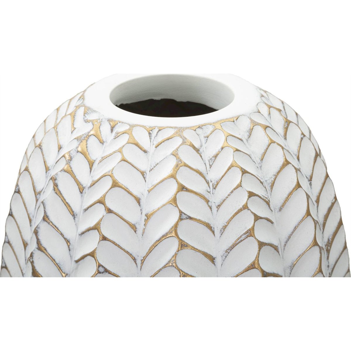 Vase sculpté relief feuille élégant MODERN blanc et doré, RECOLLECTION