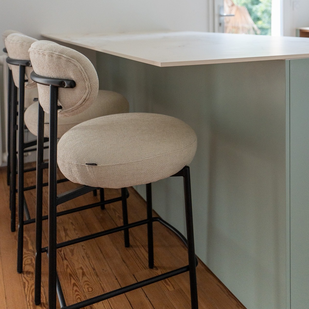 Lot de 2 tabourets de bar en tissu chenille - ORLA beige, HOMIFAB
