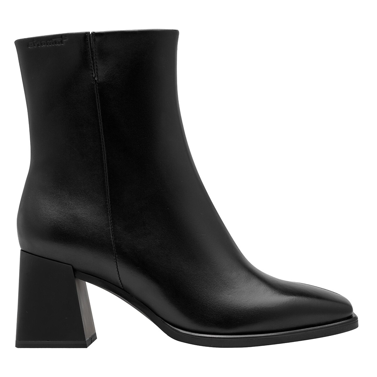 Botines de piel con tacón, punta cuadrada negro, TAMARIS