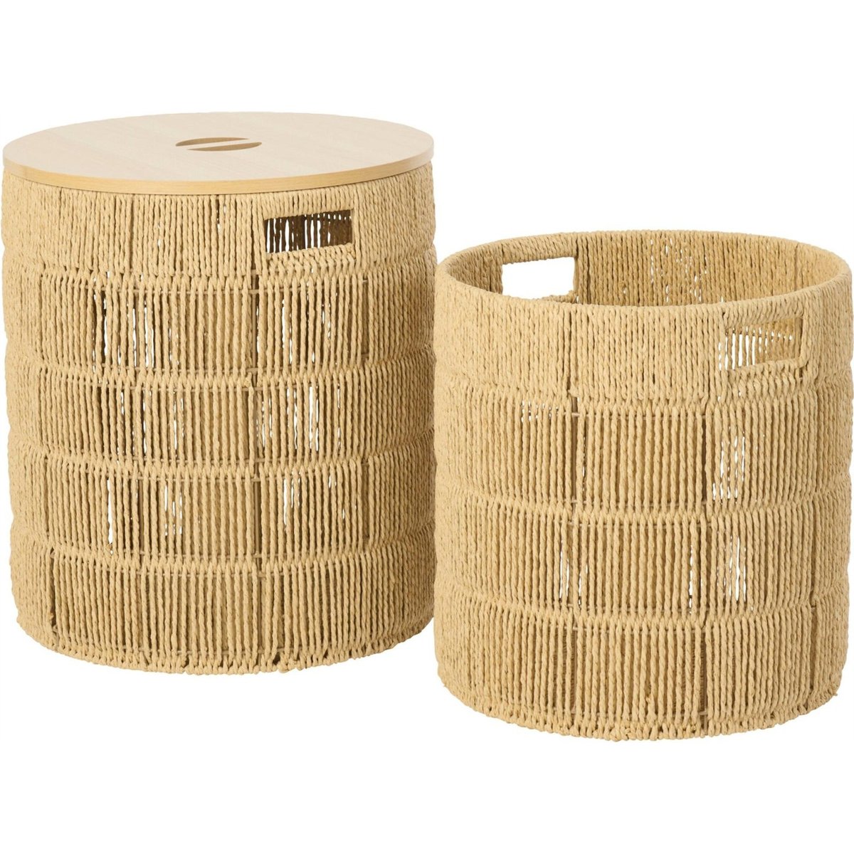 Set de 2 paniers ronds avec couvercle naturel, RECOLLECTION