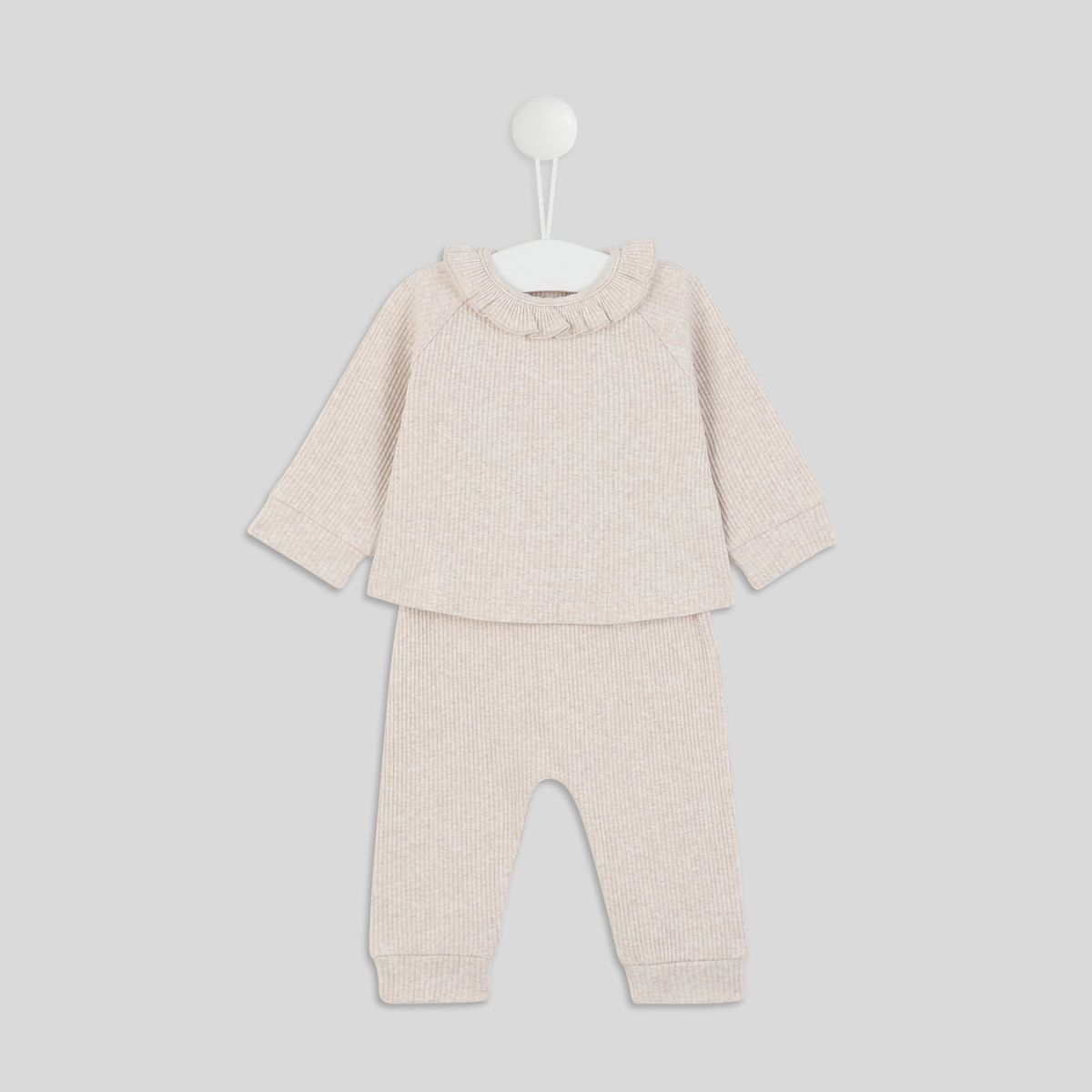 Ensemble côtelé uni en rib, en coton certifié Oeko-Tex beige chine, BOUT'CHOU