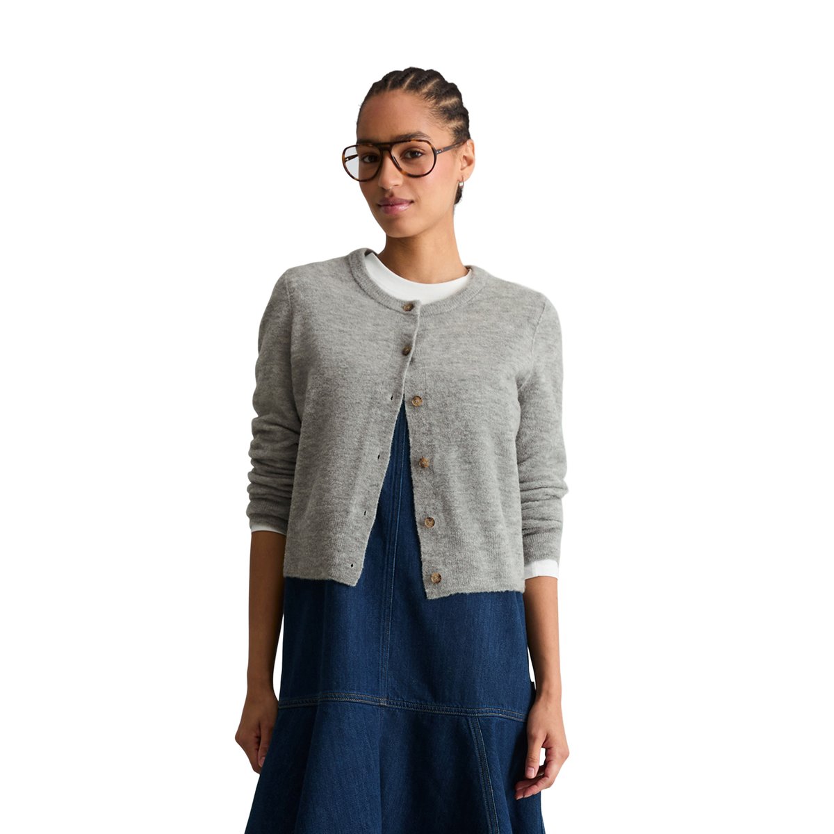 Cardigan coupe classique en fil bouclé gris, MARC O’POLO DENIM