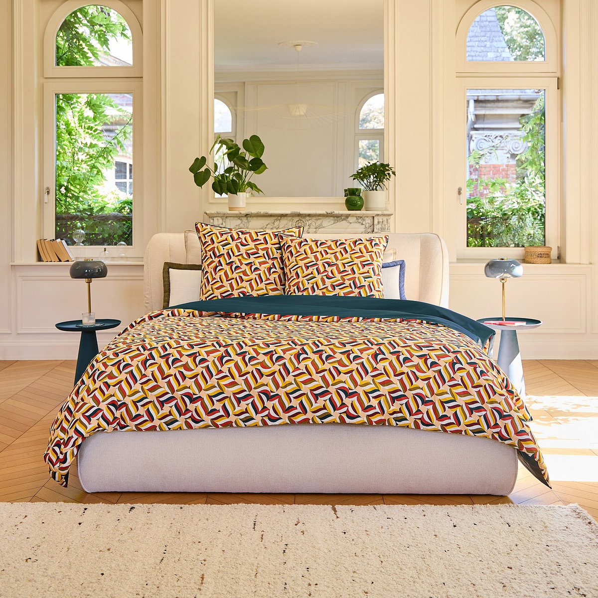 Parure de lit réversible en satin de coton bio CLAUDIA bleu nuit, HABITAT