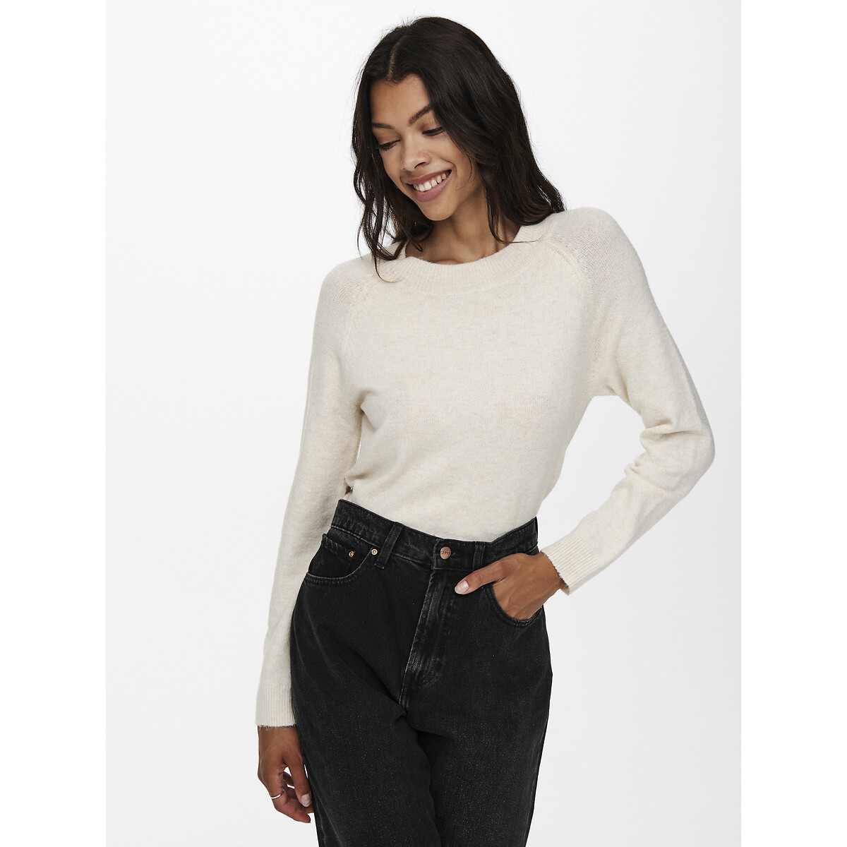Pull col montant en fine maille blanc, ONLY