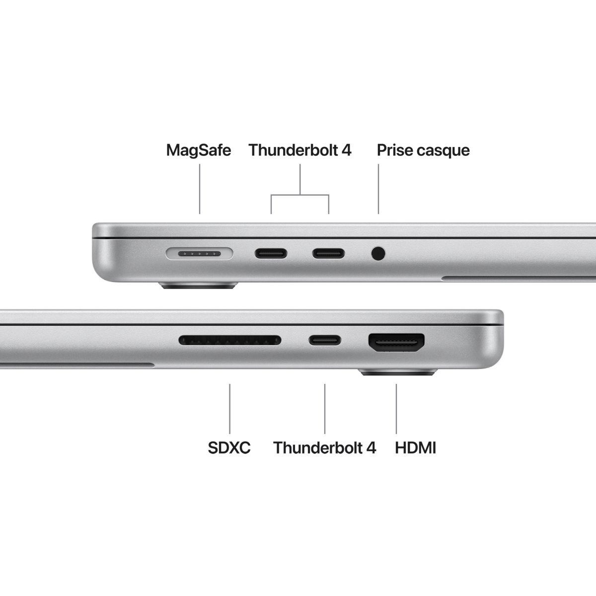 Ordinateur Apple Pro 14" Puce M5 CPU 10 / GPU 10 coeurs Mémoire RAM 32Go Stockage 1To SSD XDR Argent couleur unique, APPLE